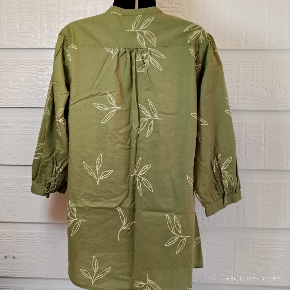 UTSA WOMENS LG GREEN LEAF PATTERN EMBROIDERED TUNIC 100% COTTON INDIAN ETHNIC - Picture 10 of 10